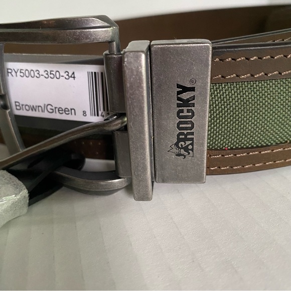NWT Rocky leather belt with tooled metal and camo inserts size 34 - Picture 5 of 12